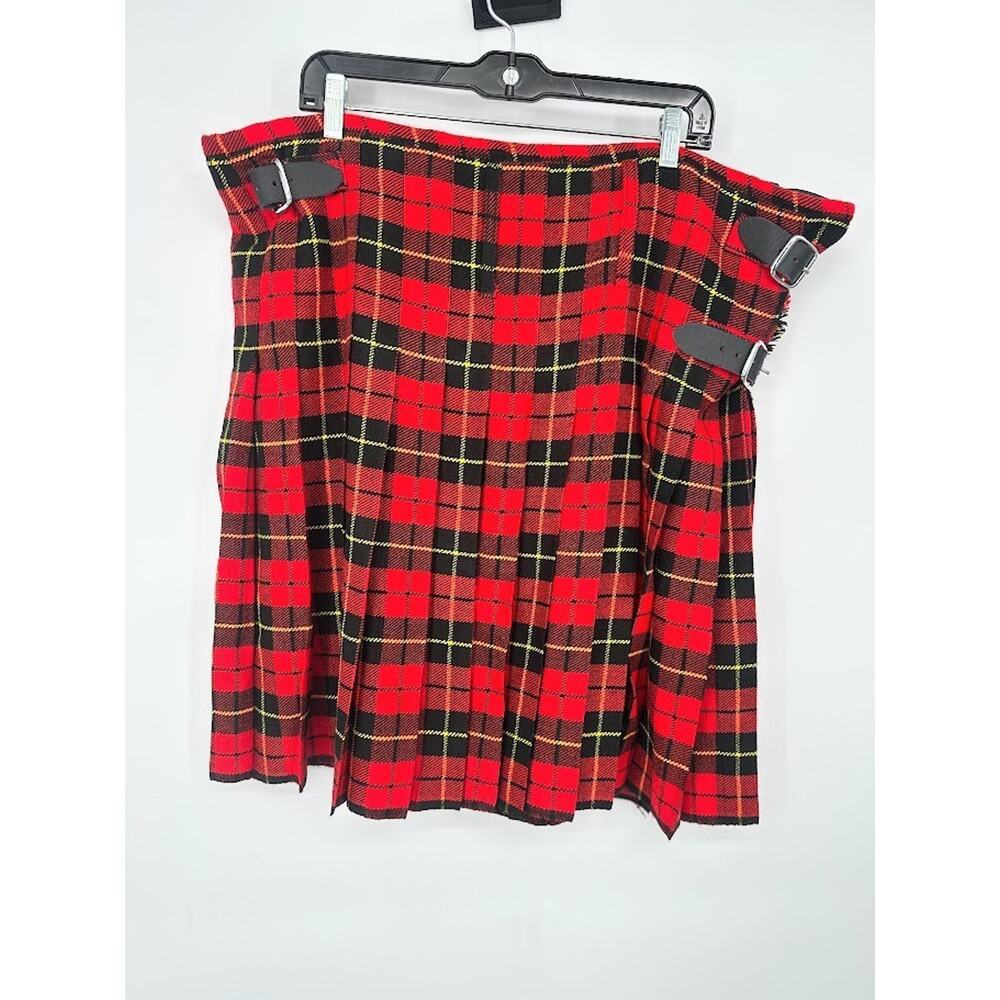 Scottish Knits Kilt Skirt Mens 44 Red Tartan Plaid Pleated Non Wool Adjustable